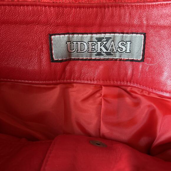 Women's pants real leather Red suede waistband ankle zip lined New 29 X 35 gromt - Picture 14 of 16